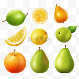 苹果梨png图片_水果橙子猕猴桃柠檬苹果梨