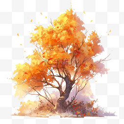 黄色的树图片_秋天秋季黄色叶子的树木大树元素