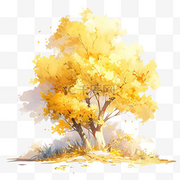 手绘树木树木背景图片_秋天植物黄色叶子的树木树叶树大