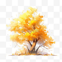 秋天黄色叶子的树木手绘卡通元素