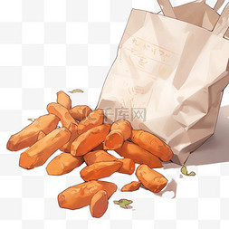 咖色的背景图片_食物红薯袋子中的红薯手绘