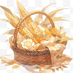 卡通手绘秋天元素丰收的玉米金黄