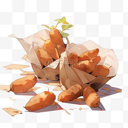 咖色的背景图片_手绘卡通红薯袋子中的红薯元素