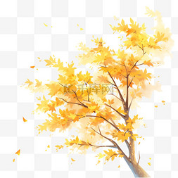 叶子的树图片_秋天黄色叶子的树木植物手绘元素