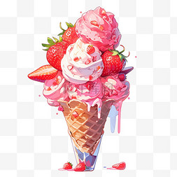 夏日冰激淋草莓冰激凌3d元素