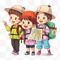 出行手绘图片_小孩学生旅游出行暑假假期假日