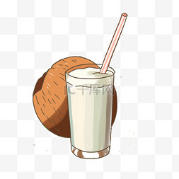 夏季果汁手绘图片_手绘卡通椰子汁免抠元素