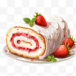 草莓蛋糕素材图片_草莓味蛋糕水果瑞士卷蛋糕卷下午