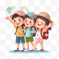 暑假海边夏令营图片_儿童旅游暑假假日旅行扁平插画
