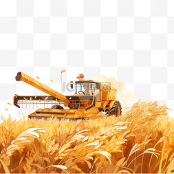手绘拖拉机图片_丰收的麦田拖拉机收割农作物元素