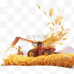 白色场景背景图片_收割机劳作农忙场景元素