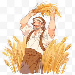 农民伯伯拿着丰收的麦子元素