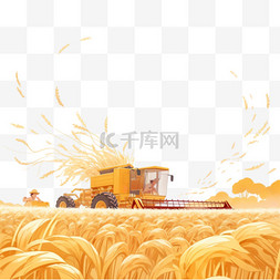 白色场景背景图片_秋天农忙收割麦子场景元素