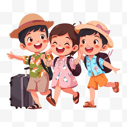 夏天旅游图片_儿童旅游的扁平插画暑假假日旅行