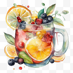 彩色水彩质感夏季水果茶