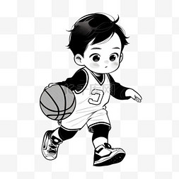 素描人物图片_卡通简约线条人物正在玩篮球的小