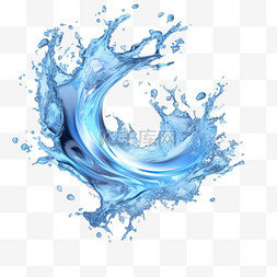 液体飞溅效果水花图片_蓝色水波飞溅，透明背景上的波纹