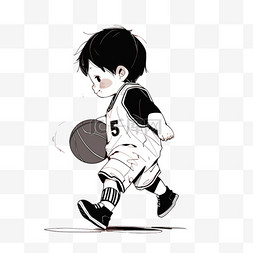 卡通简约线条人物小男孩在打篮球