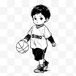 篮球图片_卡通简约线条人物打篮球的小男孩