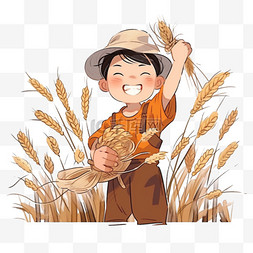 麦子手绘图片_秋天丰收的麦子农忙人物卡通手绘