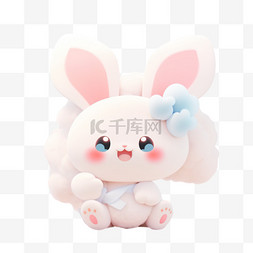 3d立体黏土动物卡通风格粉色兔子