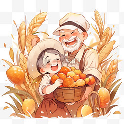 秋天卡通图片_秋天农忙快乐的拿着农作物卡通手