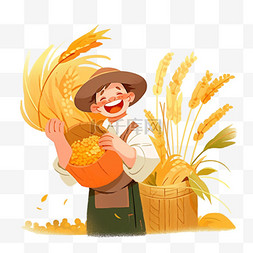 丰收场景卡通手绘秋天丰收的农民