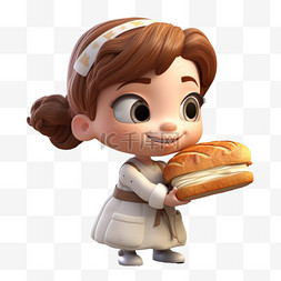 卡通3D立体小孩和面包食物