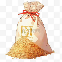 手绘水稻图片_秋天袋子里的丰收水稻元素