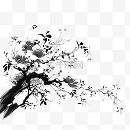 黑色中国风水墨国画植物树枝