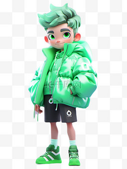 多巴胺男孩绿色色彩插画3D人物形