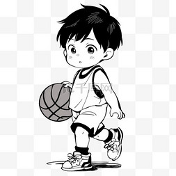 卡通简约线条人物小男孩打篮球
