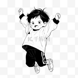 开心跳跃的小男孩图片_卡通简约线条人物跳跃的男孩