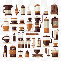 咖啡机图片_一套咖啡元素和咖啡配饰