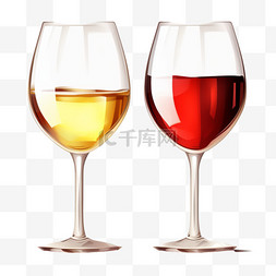 红酒和酒杯图片_将透明玻璃杯与白葡萄酒和红葡萄