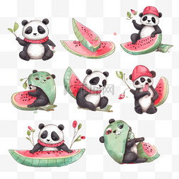 吃西瓜熊猫图片_一组有趣的手绘熊猫宝宝在冥想惊