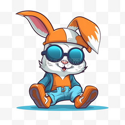 可爱的兔子在玩滑板，戴着眼镜卡