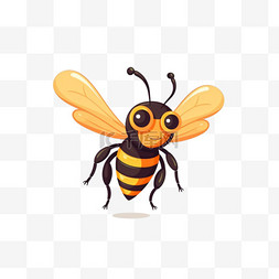 萌萌搞笑的宠物图片_可爱的蜜蜂飞卡通向量图标插图。