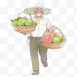 场景图片_秋天卡通手绘农民拿着丰收的果实