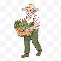 西瓜背景卡通背景图片_农民拎着丰收的西瓜手绘元素