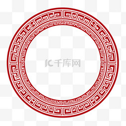 深红色中国风圆形图案免扣元素