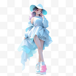 少女配色图片_多巴胺3D立体人物蓝色服装少女