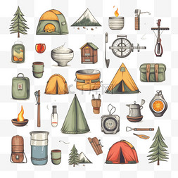 旅游图标图片_露营图标集合的插图绘制样式