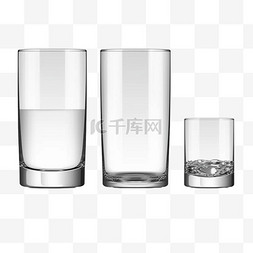 饮料酒水背景图片_空的、半的和满的水杯。矢量插图