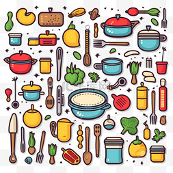 烹饪涂鸦图标厨房用具系列美食餐