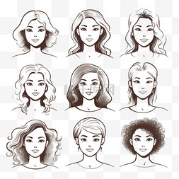 女性人物形象图片_一组女性化身矢量插图白色背景上