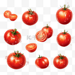 新鲜水果片图片_透明布景上番茄有完整水果片和果