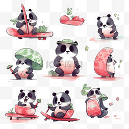 熊猫吃西瓜图片_一组有趣的手绘熊猫宝宝在冥想惊