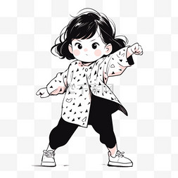 卡通简约线条人物小女孩在练习武