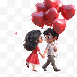 3d卡通情侣浪漫气球手绘元素